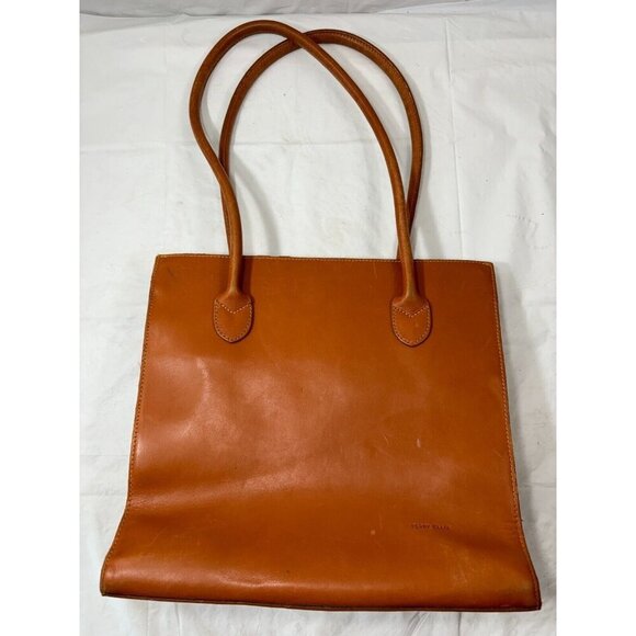 PERRY ELLIS Leather Shoulder Bag Purse Pockets TAN - Picture 3 of 16